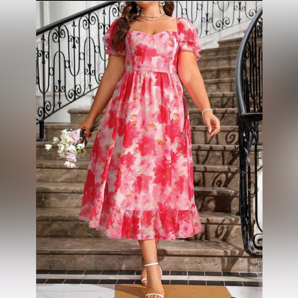 Pink and Red Floral Dress for Weddings